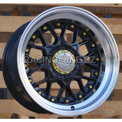 Alu kola Racing Line A8078, 16x8 8x100 ET15, Černá + leštěný límec