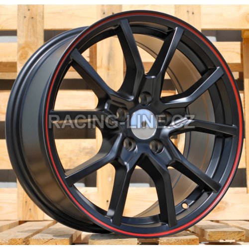 Alu kola Racing Line B5253, 16x7 4x100 ET36, černá matná + červený límec