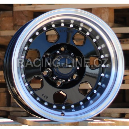 Alu kola Racing Line B5169, 16x10 6x139.7 ET-36, Černá + leštěný límec