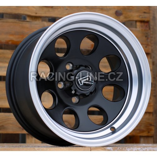 Alu kola Racing Line XF171, 15x8 5x114.3 ET-20, Černá matná + leštěný límec