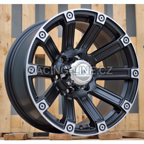 Alu kola Racing Line Y0210, 17x8.5 6x139.7 ET, Černá matná + leštěný límec (zátěžová)